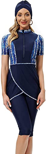 ShuoBeiter Kurzarm-Badeanzug Bescheidene Badebekleidung für Frauen Bescheidener Badeanzug Rash Guard Surfanzug Beachwear Burkini (L, S9) von ShuoBeiter