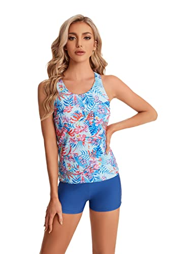 ShuoBeiter Modest Tankini Badeanzug Frauen Zweiteilige Badeanzug floral Tankini mit Shorts Bauch Badeanzug Beachwear(L, S10) von ShuoBeiter