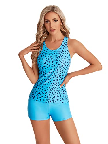 ShuoBeiter Modest Tankini Badeanzug Frauen Zweiteilige Badeanzug floral Tankini mit Shorts Bauch Badeanzug Beachwear(M, S12) von ShuoBeiter