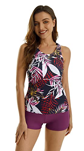 ShuoBeiter Modest Tankini Badeanzug Frauen Zweiteilige Badeanzug floral Tankini mit Shorts Bauch Badeanzug Beachwear(XXL, S3) von ShuoBeiter