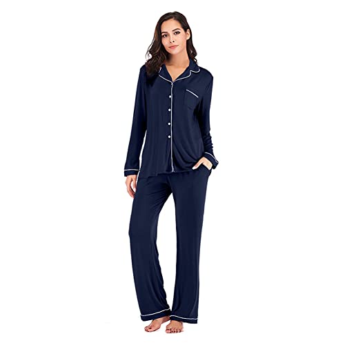 ShuoBeiter Pyjama-Set für Damen, Langarm-Nachtwäsche, Knopfleiste Mit Langer Hose Homewear(L, Z6) von ShuoBeiter