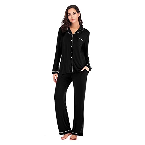 ShuoBeiter Pyjama-Set für Damen, Langarm-Nachtwäsche, Knopfleiste Mit Langer Hose Homewear(M, Z4) von ShuoBeiter