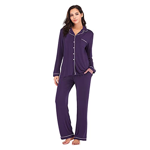 ShuoBeiter Pyjama-Set für Damen, Langarm-Nachtwäsche, Knopfleiste Mit Langer Hose Homewear(S, Z1) von ShuoBeiter