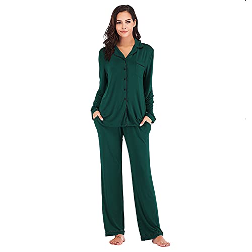 ShuoBeiter Pyjama-Set für Damen, Langarm-Nachtwäsche, Knopfleiste Mit Langer Hose Homewear(S, Z3) von ShuoBeiter