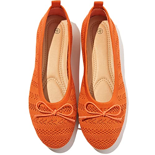 Flache Schuhe für Damen, Häkelspitze, Kleid Schuhe, runder Zehenbereich, Ballerinas, bequem, gestrickt, schwarz, flacher Absatz, Orange, 38 EU von Shupua