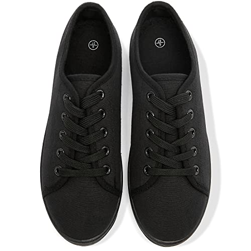 Shupua Damen Casual Canvas Sneaker Weiß Schnürschuhe Flats, Schwarz, 41 EU von Shupua