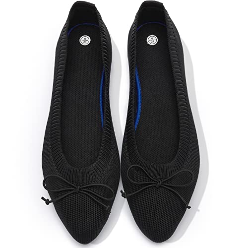 Shupua Damen flache schwarze flache Schuhe spitze Zehenpartie Ballerinas bequeme Schleife Mädchen flach elegant, Schleife Schwarz, 37 EU von Shupua