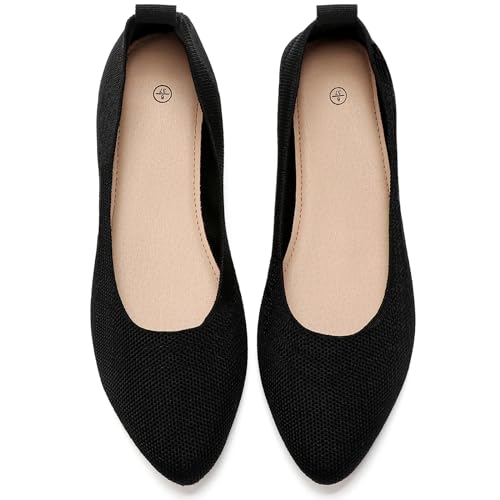 Shupua Frauen Wohnungen Schwarz Wohnungen Schuhe Spitz Zehe Ballerinas Bequeme Schleife Mädchen Wohnungen Dressy, Schwarz, 37 EU von Shupua