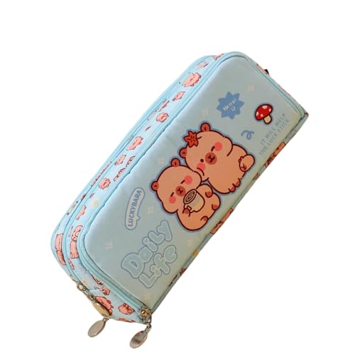 Shurhome Cartoon Große Kapazität Leinwand Federmäppchen Multi Fach für Schule Büro Reise Kosmetik Aufbewahrungstasche Leinwand Federmäppchen Klassenzimmer Essential, blau von Shurhome