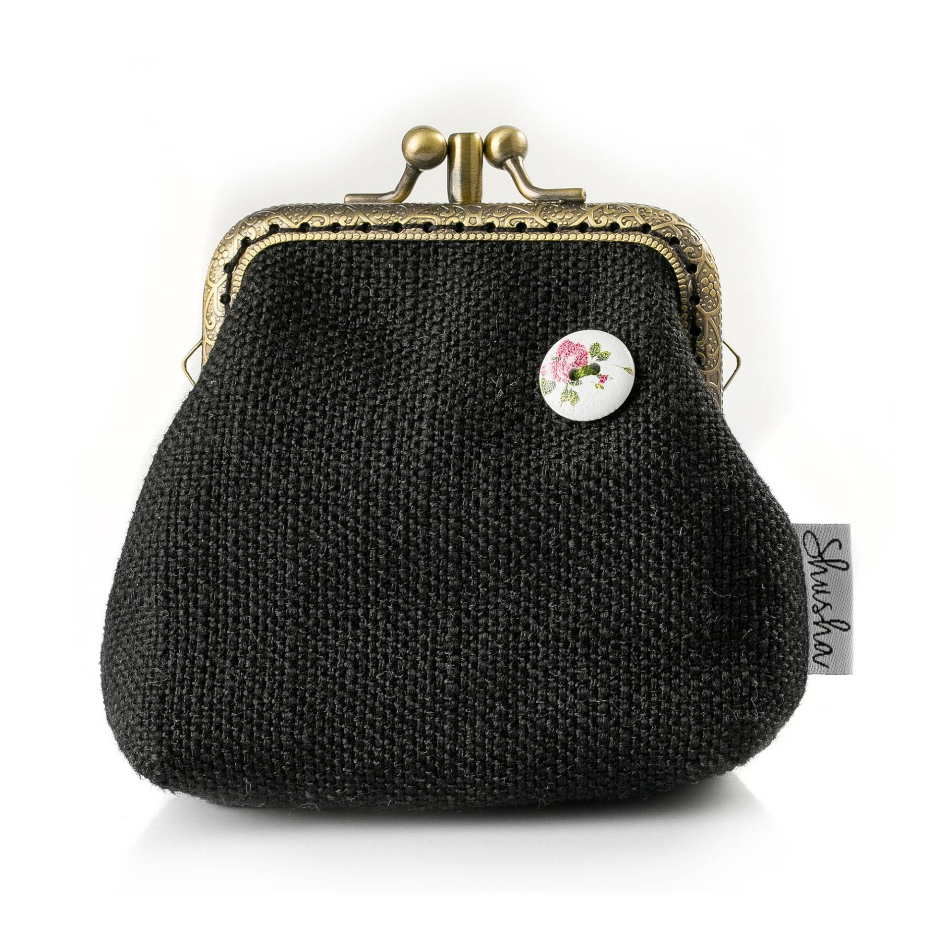 Doppel Taschen Geldbörse, Schwarze Handgemachte Kisslock Kleine Mini Personalisierte Frauen Geschenk Doppel Taschen Geldbörse, Schwarze Handgemachte Kisslock Kleine Mini Personalisierte Frauen Geschenk von ShushaHandmade