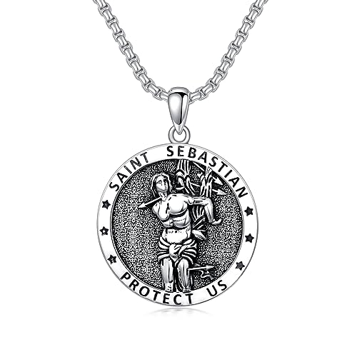 925 Silber Saint Sebastian Kette Religiöse Halskette mit Anhänger Amulett Schmuck von Shusukue