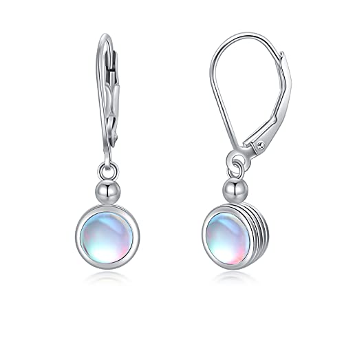 Damen Mondstein Ohrringe aus 925 Sterling Silber Leverback Ohrringe Regenbogen Runde Mondstein Hypoallergene Schmuck für Frauen Mädchen von Shusukue