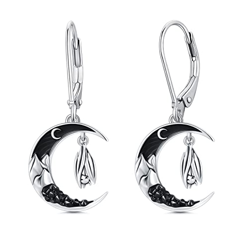 Fledermaus Gothic Ohrringe Halloween Mond Ohrhänger Silber 925 Leverback Hängeohrringe Hängend Ohhringe von Shusukue