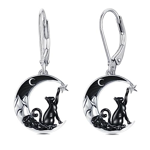 Gothic Katzen Ohrringe Ohrhänger Silber 925 Hängend Earrings for Women Cute Tiere Halloween Geschenke von Shusukue