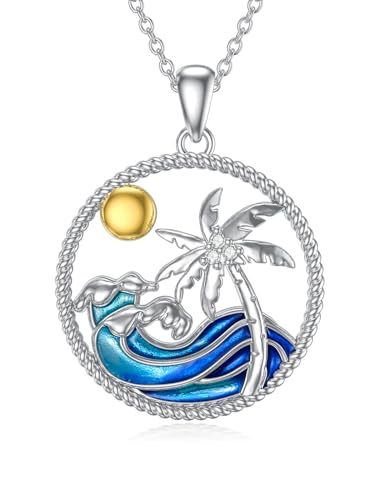 Shusukue Halskette mit Palmen-Anhänger, 925er Sterlingsilber, Ozeanwellen-Halskette, Strand-Anhänger, Halskette, Schmuck für Damen Shusukue Halskette mit Palmen-Anhänger, 925er Sterlingsilber, Ozeanwellen-Halskette, Strand-Anhänger, Halskette, Schmuck für Damen von Shusukue