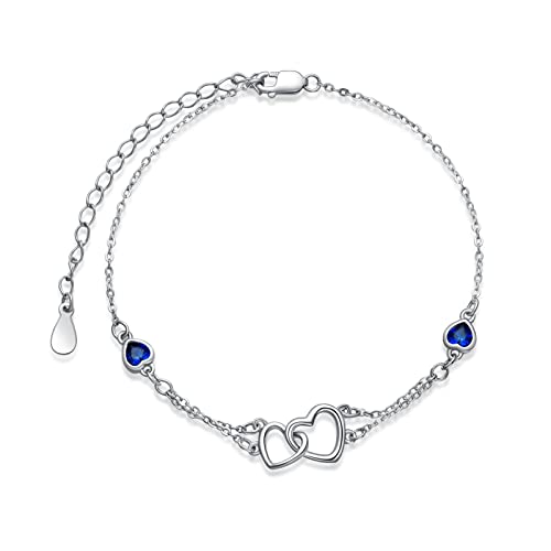 Herz Fußkettchen Damen 925 Sterling Silber Blaue Zirkon Herz Fußkettchen Sommer Barfuß Strand Fußkette verstellbare Knöchel Fußkette Schmuck für Frauen Freundin von Shusukue