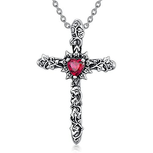 Kreuz Anhänger Kette 925 Sterling Silber Vintage Kreuz Anhänger Gothic Halskette mit Rot Herz Religiöse Kreuz Schmuck für Männer Frauen Jungen von Shusukue