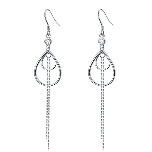 Shusukue Lange Ohrringe Hängend 925 Sterling Silber Quasten Mit 5A Zirkonia Tropfen Ohrhänger für Damen von Shusukue