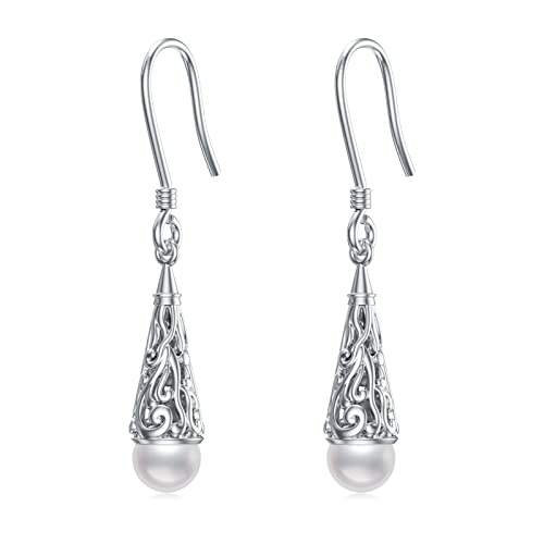 Perlen Ohrringe 925 Sterling Silber - Boho Vintage Keltische Ohrhänger Hängend Türkis - Schmuck Geschenke für Mutter Frauen Mädchen von Shusukue