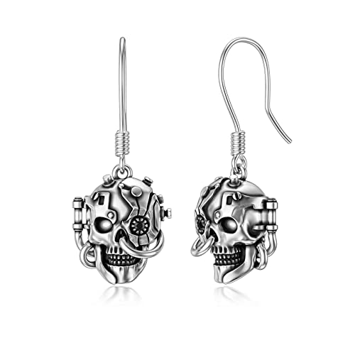 Punk Totenkopf Ohrringe Silber 925 Hängende Ohrring Steampunk Schädel Geschenke für Halloween von Shusukue