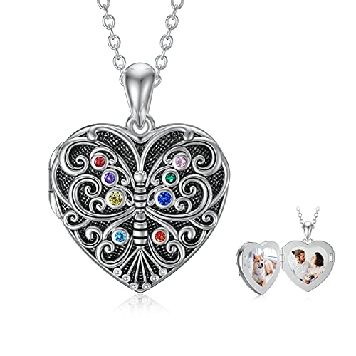 Shusukue Herz Medaillon Damen Kette aus 925 Sterling Silber Schmetterling Halskette Schmetterling Anhänger mit Foto Bilder Geschenk für Frauen Mädchen von Shusukue