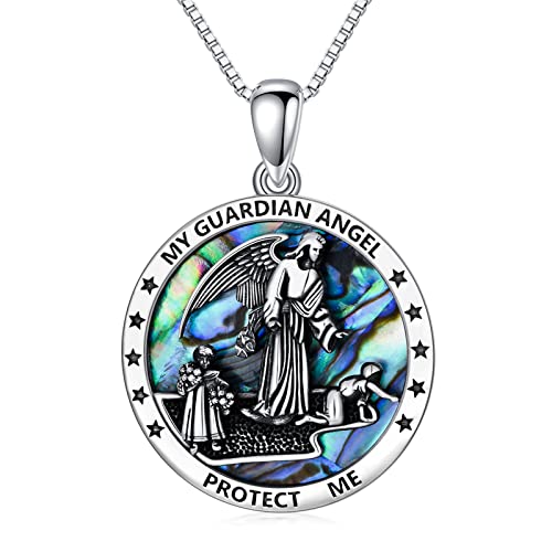 Schutzengel Medaille Anhänger Kette 925 Sterling Silber Religiöser Rund Medaille Kette Schutzpatron Amulett Kette Christlicher Schutzmedaille Schmuck Frauen Männer von Shusukue