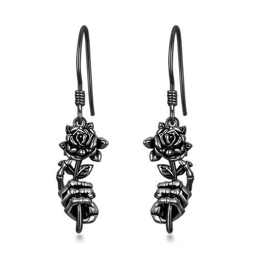 Schwarz Totenkopf Ohrringe Hängend Silber 925 Schädel Hand Geschenke Damen Gothic Ohrschmuck für Halloween von Shusukue