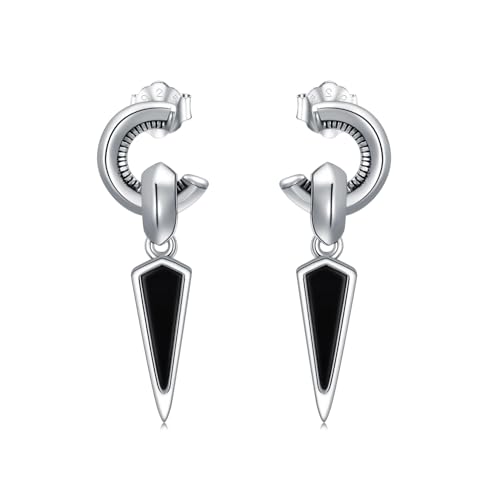 Schwarzer Obsidian Ohrstecker Heilsteine Ohringe Silber 925 Hängend Konisch Ohrschmuck für Damen von Shusukue