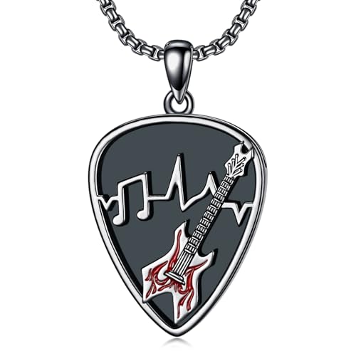 Shusukue 925 Silber Kette mit Gitarren Plektrum Halskette Abalone Anhänger Schmuck für Frauen Herren Rot von Shusukue