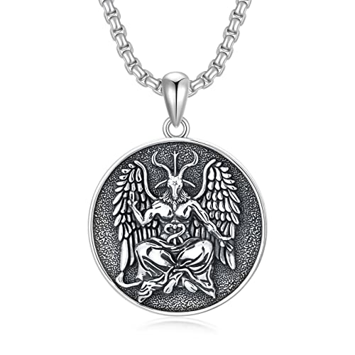 Shusukue Baphomet Satan Kette 925 Sterling Silber Satan Ziegenkopf Halskette Baphomet Ziege Anhänger Gothic Wicca Amulett Schmuck Satanisches Geschenk für Herren Frauen von Shusukue