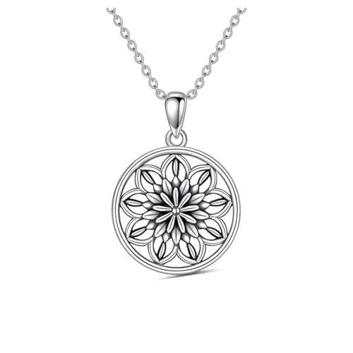 Shusukue Boho Kette Damen 925 Sterling Silber Boho Lotus Halskette Lotus Schmuck Geschenke für Frauen Mädchen von Shusukue