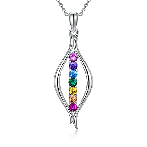 Shusukue Chakra Kette 7 Chakren Steine Yoga Halskette Damen Silber 925 mit Anhänger von Shusukue