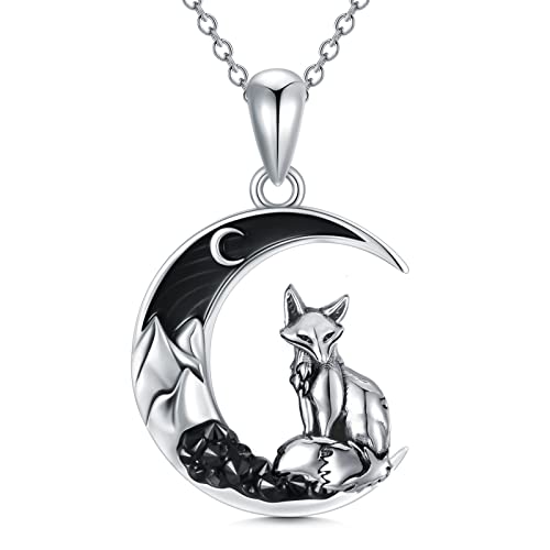 Shusukue Mondkette Fuchs Kette 925er Sterling Silber Fuchs Mond Halskette Schwarz Damen Gothic Anhänger Schmuck Geschenke für Frauen Mädchen von Shusukue