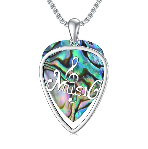 Shusukue Halskette Sterling 925 Silber Damenkette Plektrum Kette für Freundin Musiker Abnehmbarer Abalone Plektron Gitarre Schmuck von Shusukue