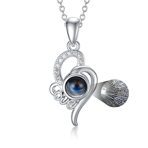 Shusukue Ich Liebe Dich 100 Sprache Projecktion Halskette Sterling Silber Love Ich liebe Dich Damen Kette Liebesgeschenk für Frauen von Shusukue