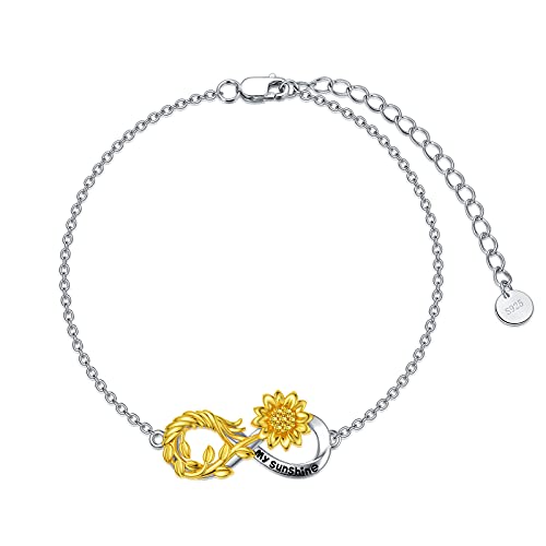 Shusukue Infinity Armband Damen 925 Sterling Silber Unendlichkeitszeichen Armband Infinity Symbol mit Sonnenblume Verstellbar Geburtstag Freundschaft Hochzeitstag Geschenke für Freundin Frauen von Shusukue
