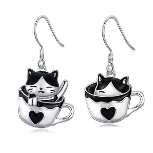 Shusukue Katzen Ohrringe Damen Silber 925 Katzen Cup Ohrringe Katze Schmuck Geschenk Damen Mädchen von Shusukue