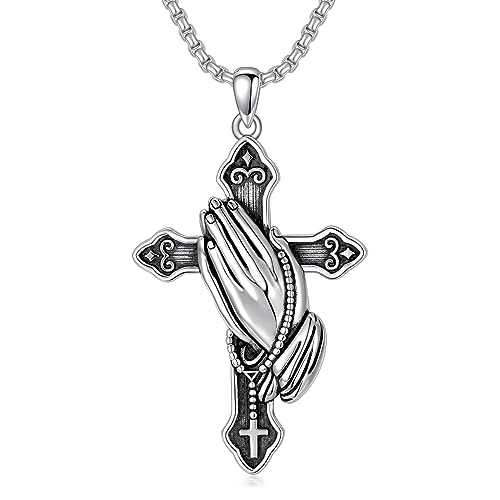 Shusukue Kreuzkette Herren Kette mit Betenden Händen Kreuz Kruzifix Anhänger Sterling Silber 925 Halskette von Shusukue