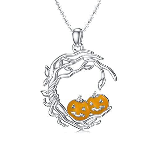 Shusukue Kürbis Kette für Halloween S925 Sterling Silber, Kürbis Teufel Wald Anhänger Halskette Halloween Schmuck Geschenk für Frauen Mädchen von Shusukue