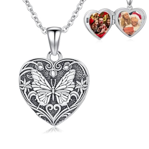 Shusukue Medaillon Halskette für Damen 925 Sterlingsilber Schmetterlingsbild Halskette herzförmige Medaillon Halskette personalisierte Foto Medaillon Halskette Schmuckgeschenke für Frauen Shusukue Medaillon Halskette für Damen 925 Sterlingsilber Schmetterlingsbild Halskette herzförmige Medaillon Halskette personalisierte Foto Medaillon Halskette Schmuckgeschenke für Frauen von Shusukue
