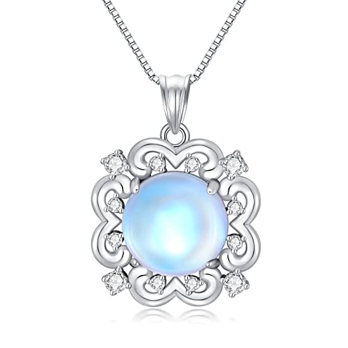 Shusukue Mondstein Kette Damen 925 Sterling Silber Mondstein Anhänger Halskette Mondstein Blume Kette Mondstein Schmuck Geburtstag Hochzeit Geschenk für Mutter Damen Mädchen von Shusukue