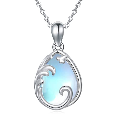 Shusukue Mondstein Kette Silber 925, Mondscheinstein Filigrane Tropfen Anhänger Halskette mit Geschenkbox, Mondstein Schmuck Geschenke für Mama Damen Frauen von Shusukue