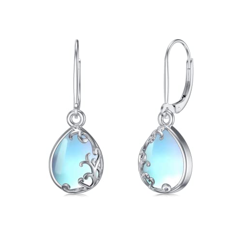 Shusukue Mondstein Ohrringe Silber 925, Mondscheinstein Filigrane Tropfen Hängend Leverback Ohrringe, Mondstein Schmuck Geschenke für Mama Damen von Shusukue