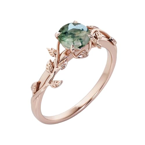 Shusukue Moosachat Ringe Rosegold für Damen Silber 925 Vorsteckring Heilstein Ring mit Achat Stein Silberschmuck von Shusukue