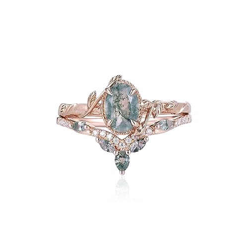 Shusukue Moosachat Ringe Set für Damen 925 Sterlingsilber Vorsteckring Heilstein Ring mit Achat Stein Silberschmuck #7 von Shusukue