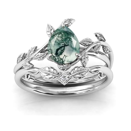 Shusukue Moosachat Ringe Set für Damen Silber 925 Vorsteckring Heilstein Ring mit Achat Stein Silberschmuck #7 von Shusukue