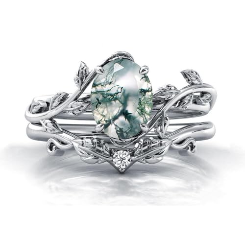Shusukue Moosachat Ringe Set für Damen Silber 925 Vorsteckring Heilstein Ring mit Achat Stein Silberschmuck Geschenk für Frauen #7 von Shusukue
