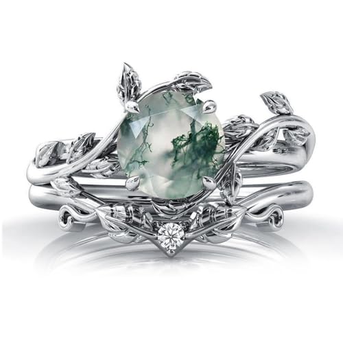 Shusukue Moosachat Ringe Set für Damen Sterling Silber 925 Vorsteckring Heilstein Ring mit Achat Stein Silberschmuck Geschenk für Frauen #6 von Shusukue