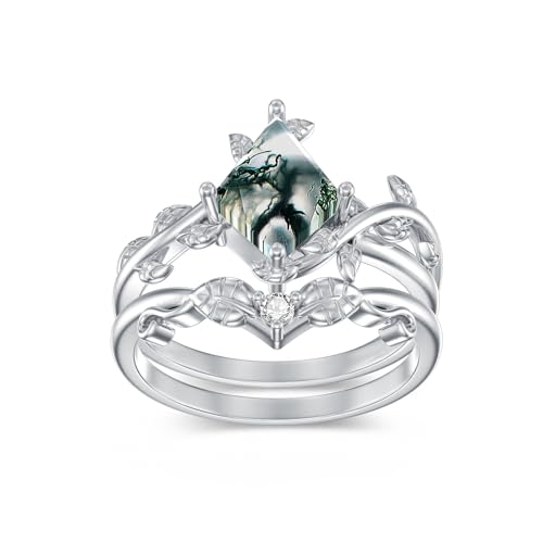 Shusukue Moosachat Ringe für Damen Sterling Silber 925 Vorsteckring Heilstein Ring mit Achat Stein Silberschmuck Geschenk für Frauen #9 von Shusukue