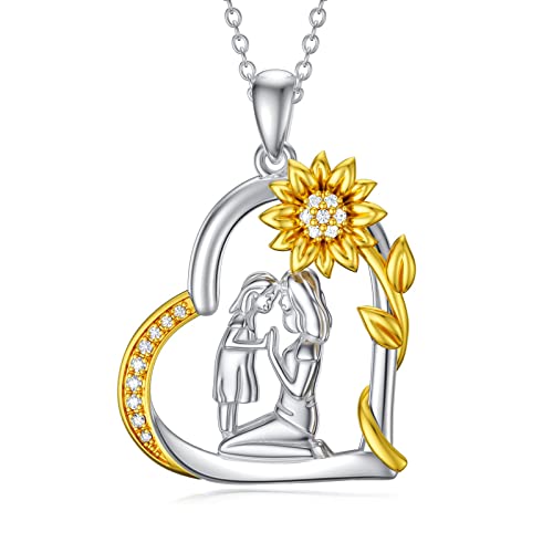 Shusukue Mutter Geschenke, Mutter Tochter Kette 925 Sterling Silber Mama Kette Liebe Sonnenblume Schmuck, Muttertag Geburtstag Geschenk für Mama Tochter Frauen Mädchen Damen von Shusukue